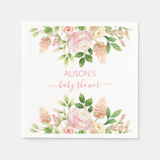 Roze Rose Elegant Floral Girl Baby shower Servet (Voorkant)