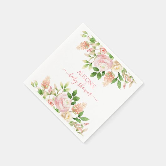 Roze Rose Elegant Floral Girl Baby shower Servet (Hoek)