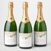 Roze Rose Elegant Floral Girl Baby shower Sparkling Wijnetiket (Flessen)