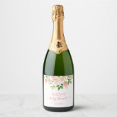 Roze Rose Elegant Floral Girl Baby shower Sparkling Wijnetiket (Voorkant)