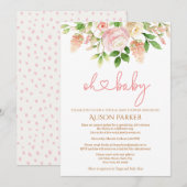 Roze Rose Elegant Floral Girl Virtual Baby shower Kaart (Voorkant / Achterkant)