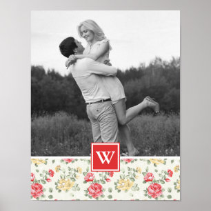 Roze Rose Elegant Wallpaper   Foto met monogram Poster