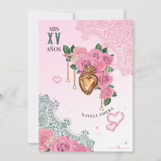 Roze Rose Emerald Groene Chola Lowrider Quinceaner Kaart (Achterkant)