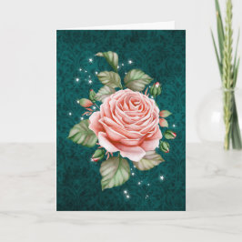  Roze Rose en Elegant Blauwgroen denken van jou Kaart