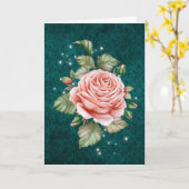  Roze Rose en Elegant Blauwgroen denken van jou Kaart (Gele Bloem)