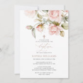 Roze Rose en Greenery Leaves Baptism Invitation Kaart (Voorkant)