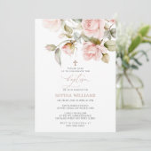 Roze Rose en Greenery Leaves Baptism Invitation Kaart (Staand voorkant)