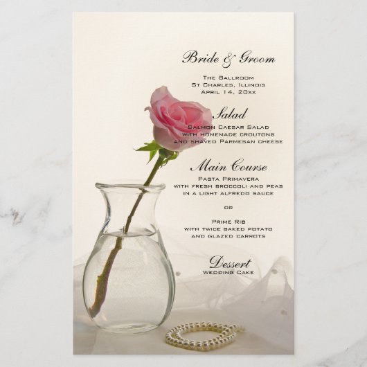 Roze Rose en het Witte Pearls Wedding Menu (Voorkant)