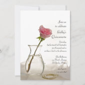 Roze Rose en Parells Quinceanera Party Invitation Kaart (Voorkant)