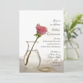 Roze Rose en Parells Quinceanera Party Invitation Kaart (Staand voorkant)