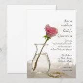Roze Rose en Parells Quinceanera Party Invitation Kaart (Voorkant / Achterkant)