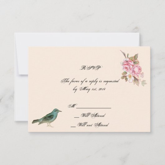  Roze Rose en Robin Bruiloft Reactie Kaart (Voorkant)