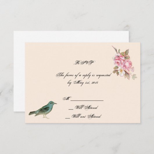  Roze Rose en Robin Bruiloft Reactie Kaart (Voorkant / Achterkant)