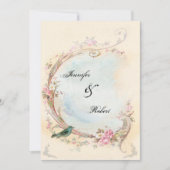 Roze Rose en Robin Bruiloft Uitnodiging (Voorkant)