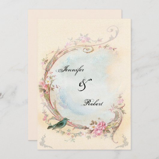  Roze Rose en Robin Bruiloft Uitnodiging (Voorkant / Achterkant)