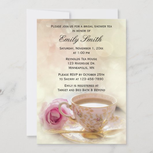 Roze Rose en Teacup | Elegant Vrijgezellenfeest Te Kaart (Voorkant)