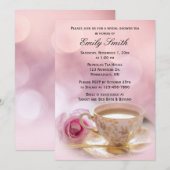 Roze Rose en Teacup | Vrijgezellenfeest Tea Kaart (Voorkant / Achterkant)