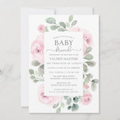 Roze Rose Eucalyptus Baby Brunch Kaart (Voorkant)