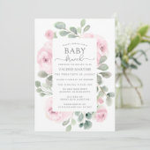Roze Rose Eucalyptus Baby Brunch Kaart (Staand voorkant)