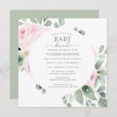 Roze Rose Eucalyptus Baby Brunch Uitnodiging (Voorkant / Achterkant)