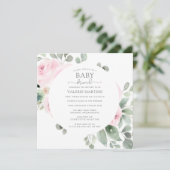 Roze Rose Eucalyptus Baby Brunch Uitnodiging (Staand voorkant)