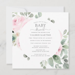 Roze Rose Eucalyptus Baby Brunch Uitnodiging
