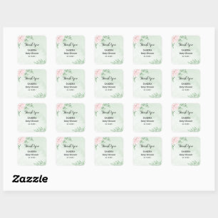 Roze Rose Eucalyptus baby shower Vierkante Sticker