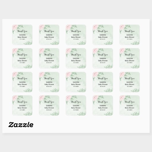 Roze Rose Eucalyptus ​baby shower Vierkante Sticker (Vel)