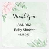 Roze Rose Eucalyptus ​baby shower Vierkante Sticker (Voorkant)