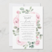 Roze Rose Eucalyptus Botanische Baby shower Kaart (Voorkant)