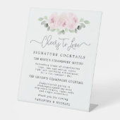 Roze Rose Eucalyptus Cocktails Weddenschap Reclamebord Met Voetstuk (Voorkant)