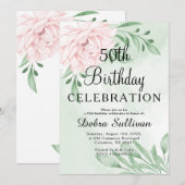 Roze Rose Eucalyptus Foliage 50e verjaardag Kaart (Voorkant / Achterkant)