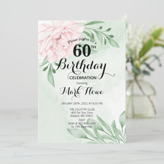 Roze Rose Eucalyptus Foliage 60e verjaardag Kaart (Staand voorkant)