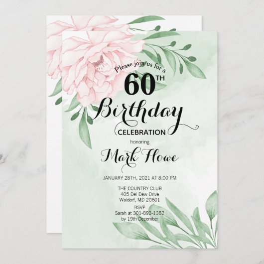 Roze Rose Eucalyptus Foliage 60e verjaardag Kaart (Voorkant / Achterkant)