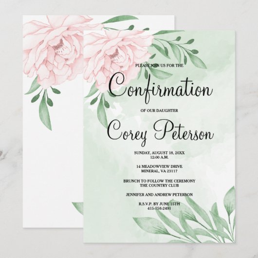 Roze Rose Eucalyptus Foliage Bevestiging Kaart (Voorkant / Achterkant)