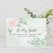 Roze Rose Eucalyptus Foliage Birth Announding Aankondiging (Staand voorkant)