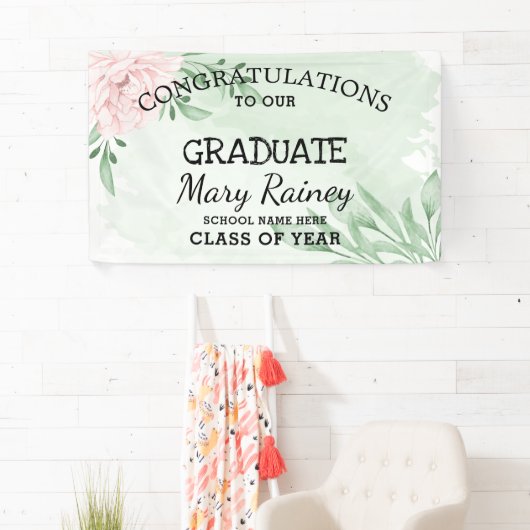 Roze Rose Eucalyptus Foliage ​ graduatiepartij Spandoek (Insitu)
