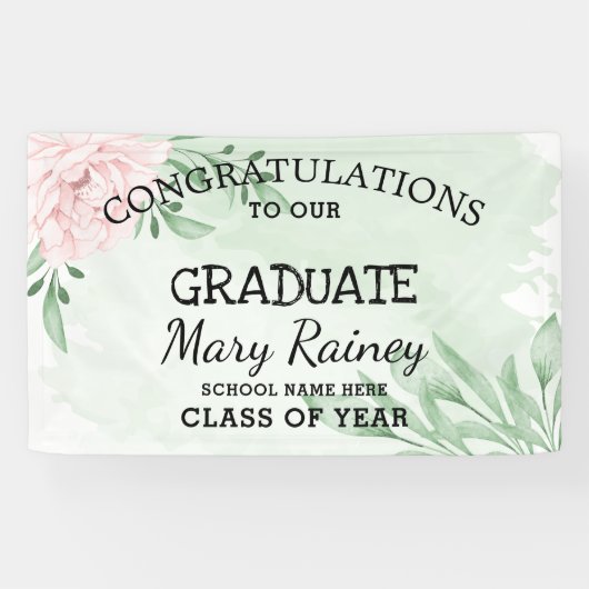 Roze Rose Eucalyptus Foliage ​ graduatiepartij Spandoek (Horizontaal)