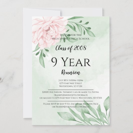 Roze Rose Eucalyptus Foliage High School Reunion Kaart (Voorkant)