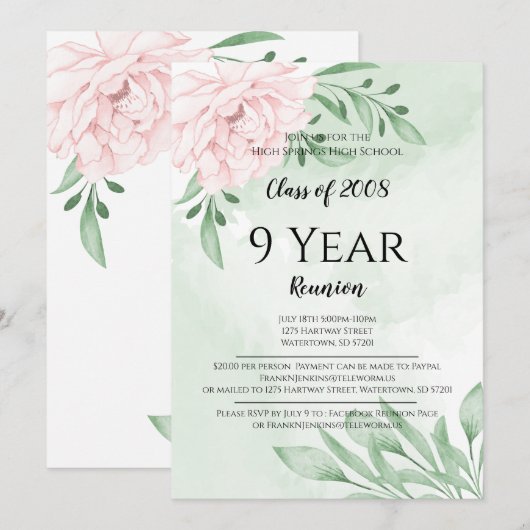 Roze Rose Eucalyptus Foliage High School Reunion Kaart (Voorkant / Achterkant)