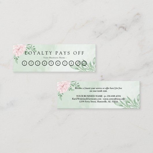 Roze Rose Eucalyptus Foliage Loyalty Punch Card (Voorkant / Achterkant)