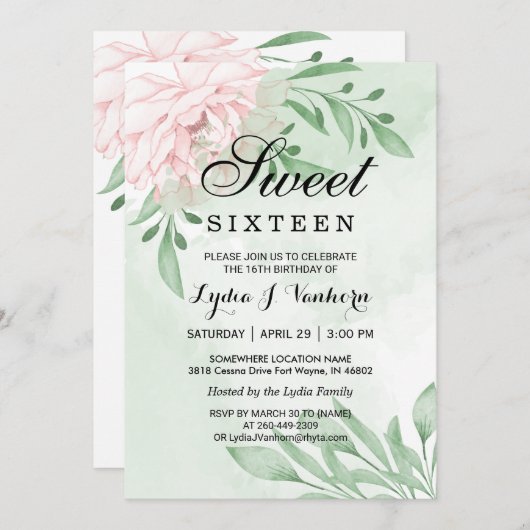 Roze Rose Eucalyptus Foliage Sweet 16 Verjaardag Kaart (Voorkant / Achterkant)