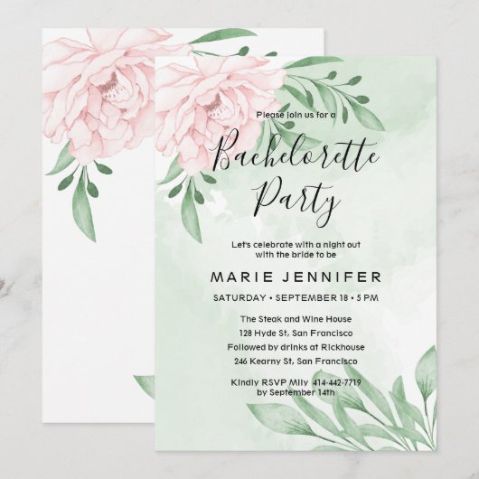 Roze Rose Eucalyptus gebladerte Bachelorette Kaart (Voorkant / Achterkant)