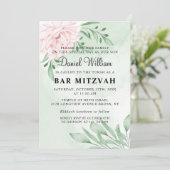 Roze Rose Eucalyptus Succulent Foliage Bar Mitzvah Kaart (Staand voorkant)
