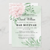 Roze Rose Eucalyptus Succulent Foliage Bar Mitzvah Kaart (Voorkant / Achterkant)