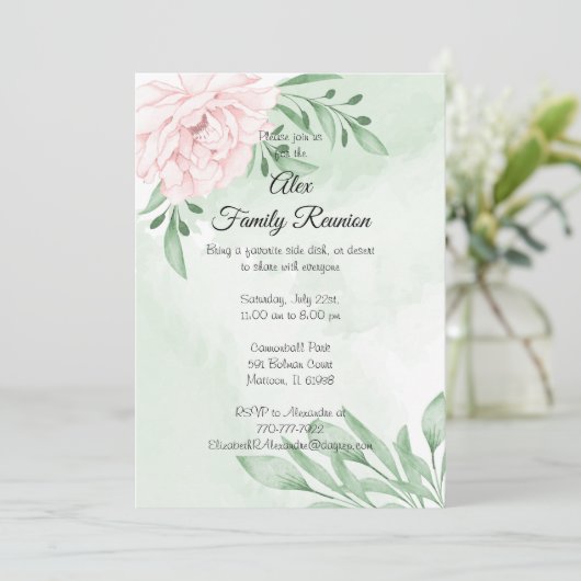 Roze Rose Eucalyptus Succulent Foliage Reunion Kaart (Staand voorkant)