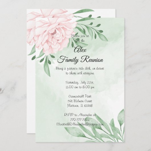 Roze Rose Eucalyptus Succulent Foliage Reunion Kaart (Voorkant / Achterkant)