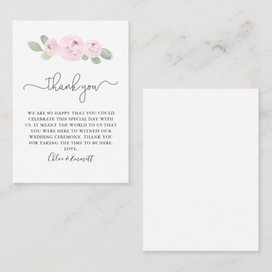 Roze Rose Eucalyptus Weddenschap Bedankt Plaatskaartje (Voorkant / Achterkant)