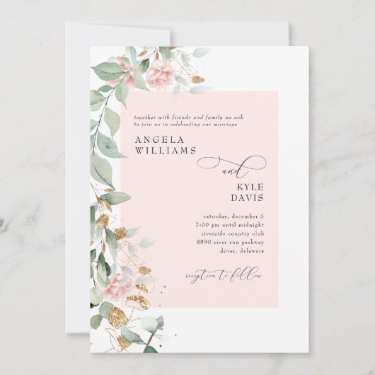 Roze Rose Eucalyptus Weddenschap Kaart (Voorkant)