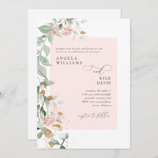 Roze Rose Eucalyptus Weddenschap Kaart (Voorkant / Achterkant)